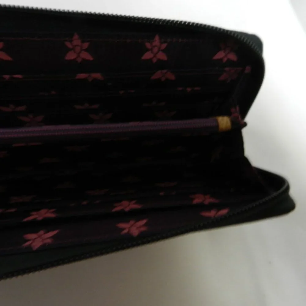 Anuschka Leather Butterfly clutch Zip around Hand painted wallet 8.5